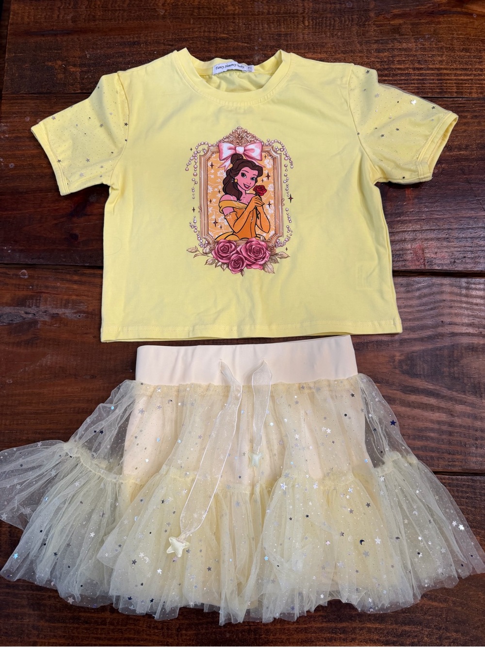 Disney Yellow Belle Graphic Top and Starry Tulle Skirt Costume